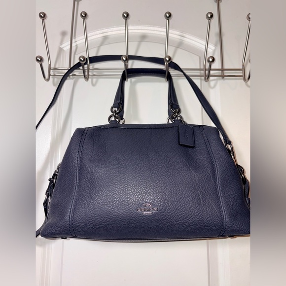 Coach Handbags - Coach Lenox Pebbled Leather Satchel Crossbody – Navy (F59325)